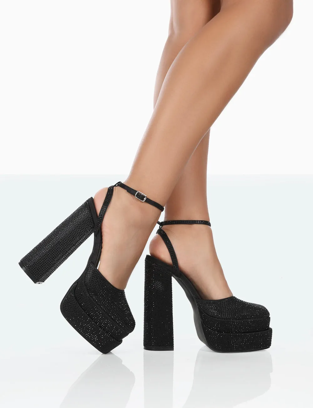 Moonchild Black Sparkly Closed Toe Statement Platform Block Heels