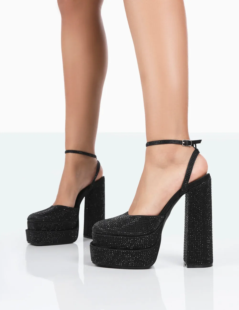 Moonchild Black Sparkly Closed Toe Statement Platform Block Heels