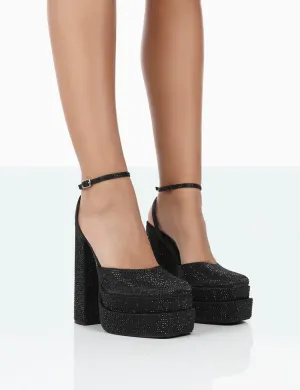 Moonchild Black Sparkly Closed Toe Statement Platform Block Heels