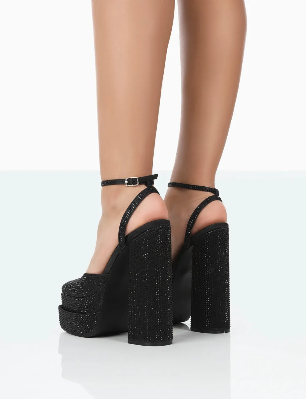 Moonchild Black Sparkly Closed Toe Statement Platform Block Heels