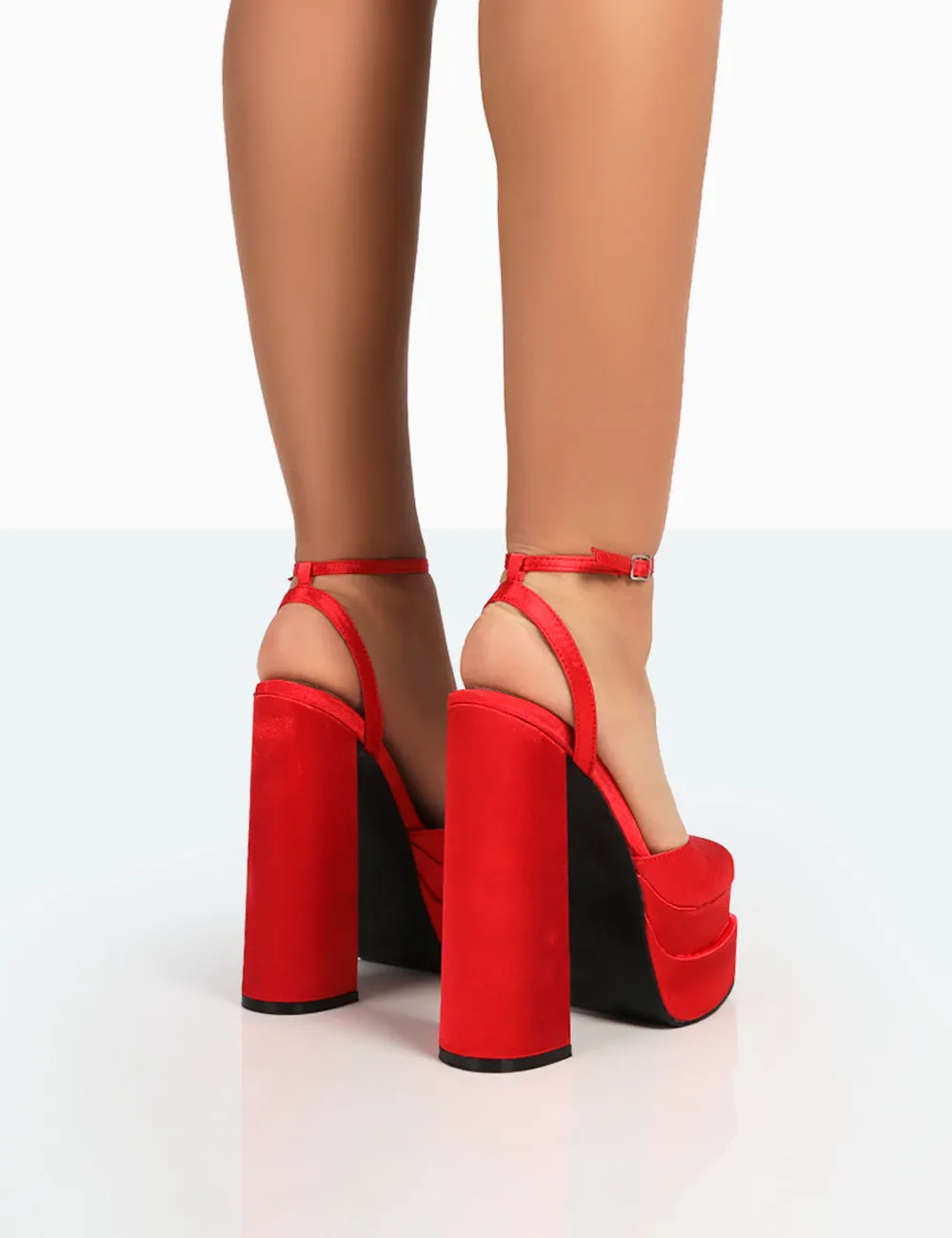 Moonchild Red  Satin Closed Toe Statement Platform Block Heels