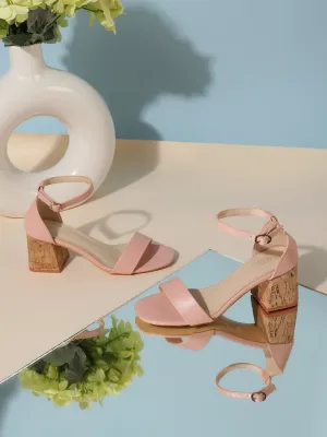 Pink PU Low Block Heel Sandals (TC-RLST10-PNK)