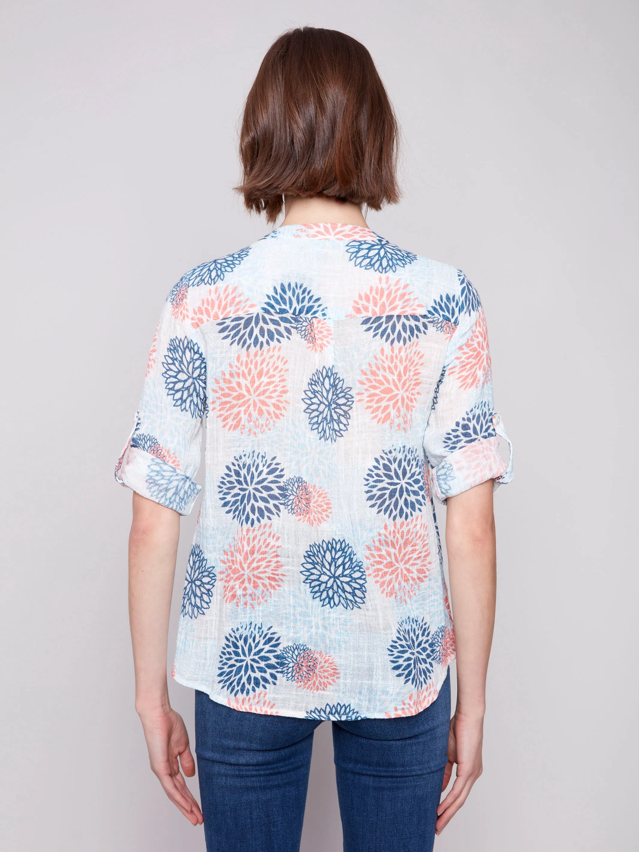 Printed Cotton Gauze Half-Button Blouse - Jasmine