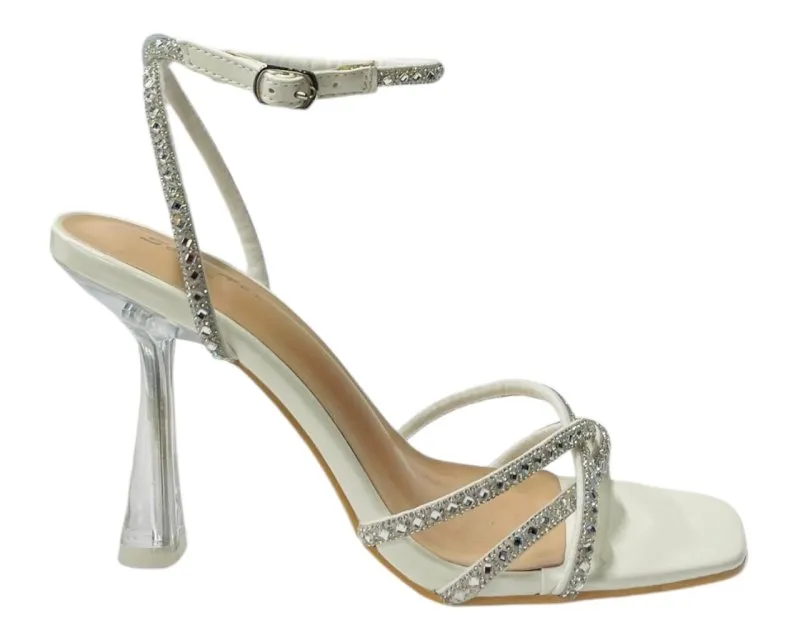 Rhinestone Crossover Strappy Spool Heel Shoes