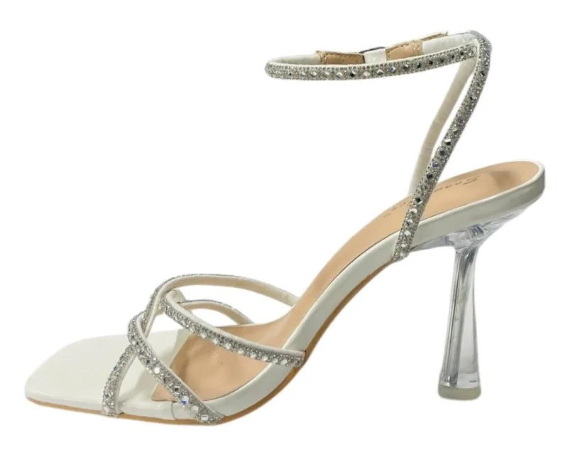 Rhinestone Crossover Strappy Spool Heel Shoes