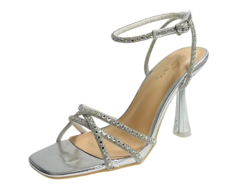 Rhinestone Crossover Strappy Spool Heel Shoes