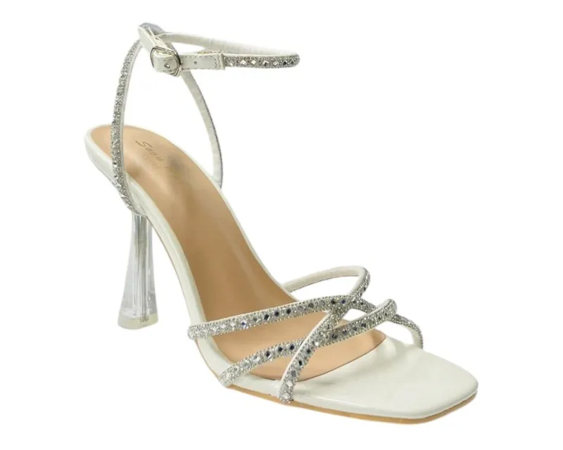 Rhinestone Crossover Strappy Spool Heel Shoes