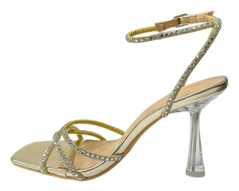 Rhinestone Crossover Strappy Spool Heel Shoes