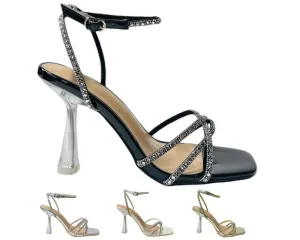 Rhinestone Crossover Strappy Spool Heel Shoes