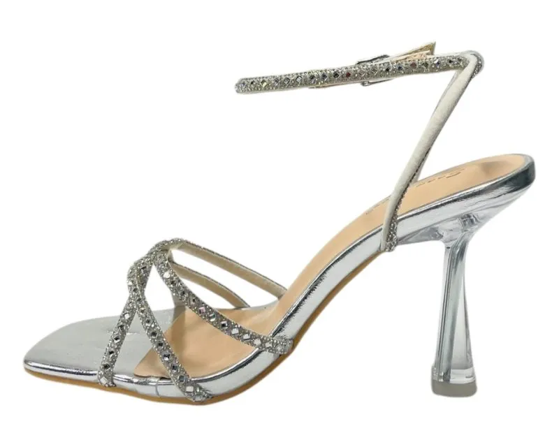 Rhinestone Crossover Strappy Spool Heel Shoes