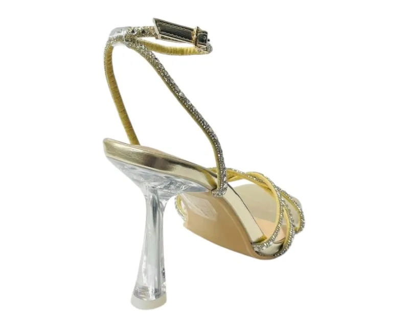 Rhinestone Crossover Strappy Spool Heel Shoes