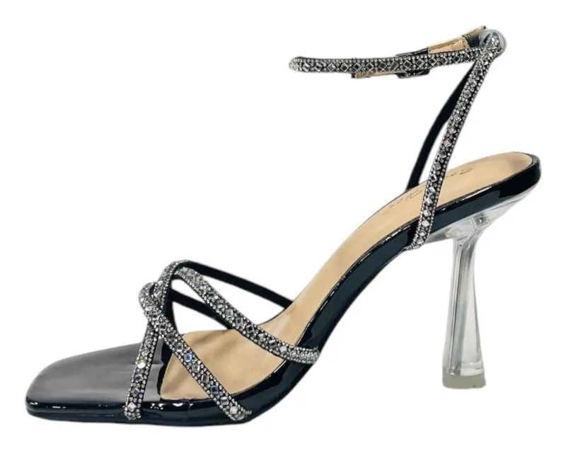 Rhinestone Crossover Strappy Spool Heel Shoes