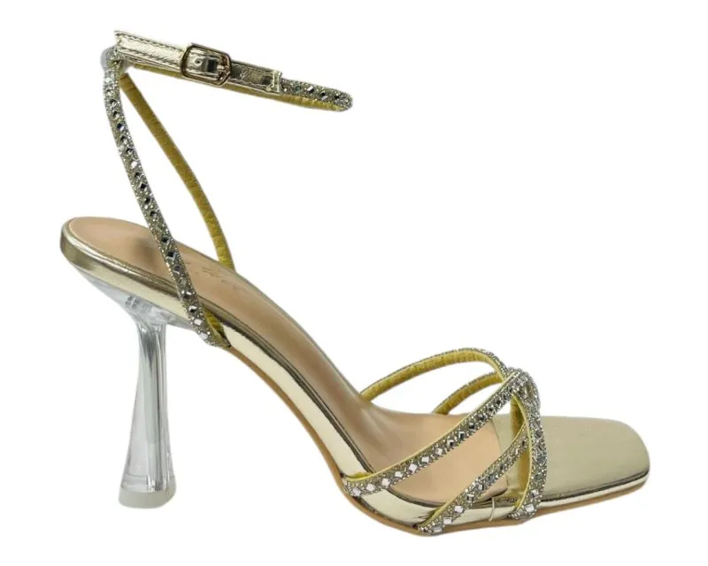 Rhinestone Crossover Strappy Spool Heel Shoes