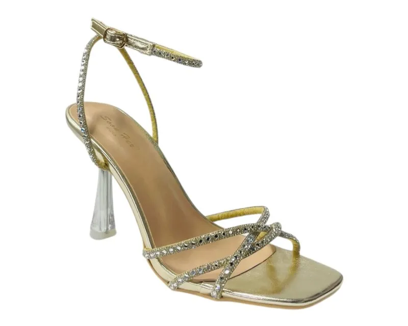Rhinestone Crossover Strappy Spool Heel Shoes