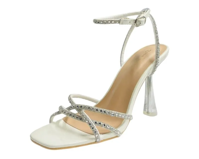 Rhinestone Crossover Strappy Spool Heel Shoes