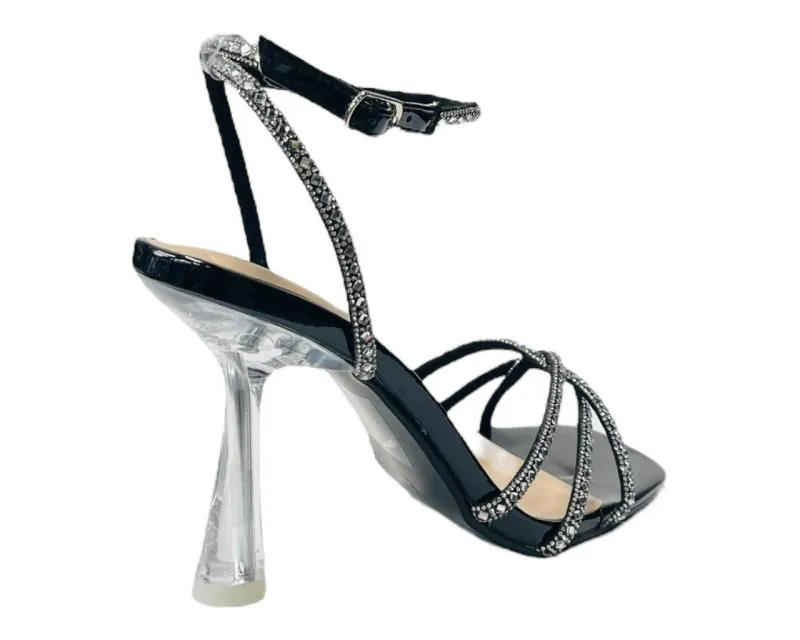 Rhinestone Crossover Strappy Spool Heel Shoes