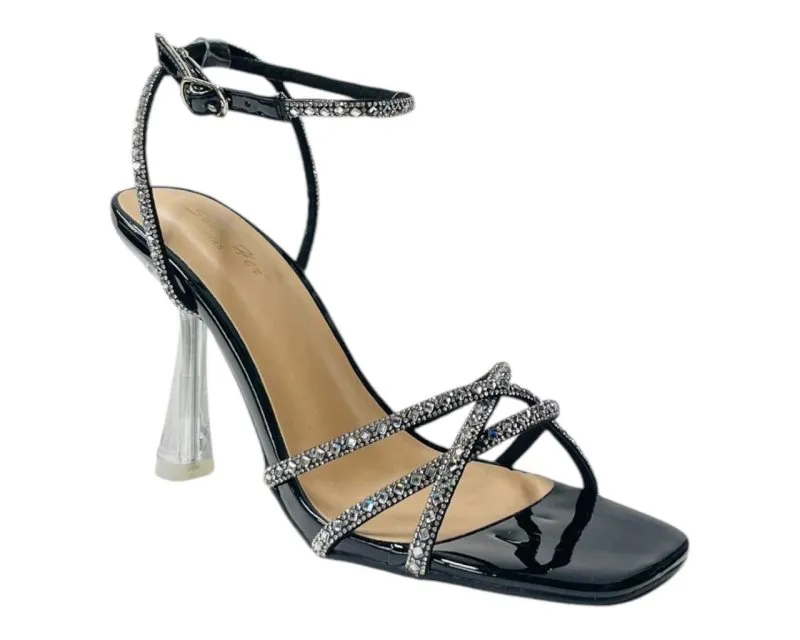 Rhinestone Crossover Strappy Spool Heel Shoes