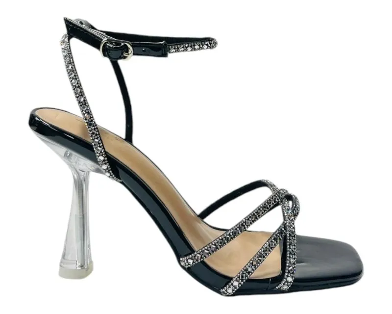 Rhinestone Crossover Strappy Spool Heel Shoes