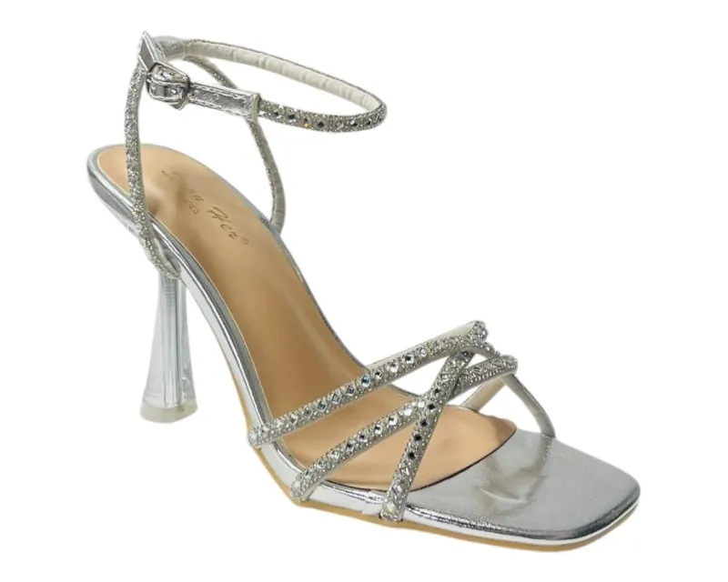Rhinestone Crossover Strappy Spool Heel Shoes