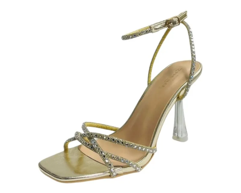Rhinestone Crossover Strappy Spool Heel Shoes