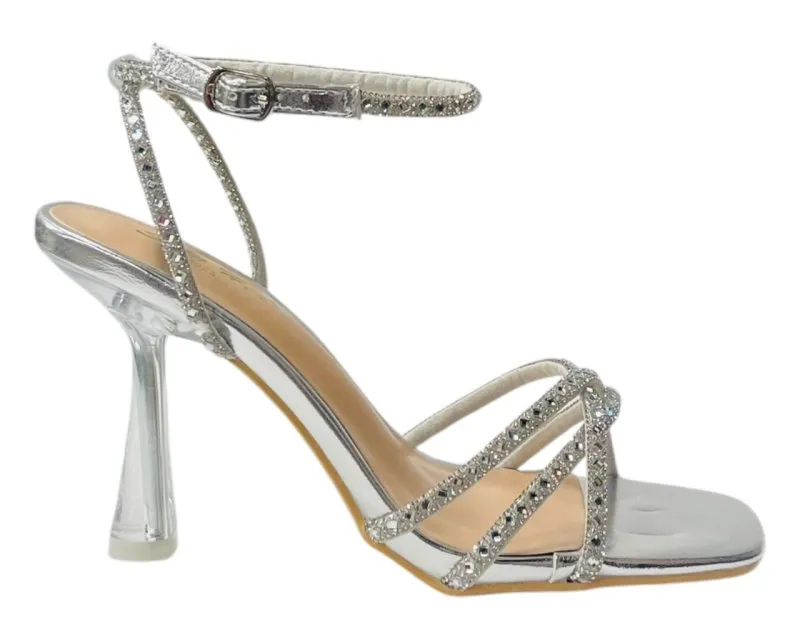 Rhinestone Crossover Strappy Spool Heel Shoes