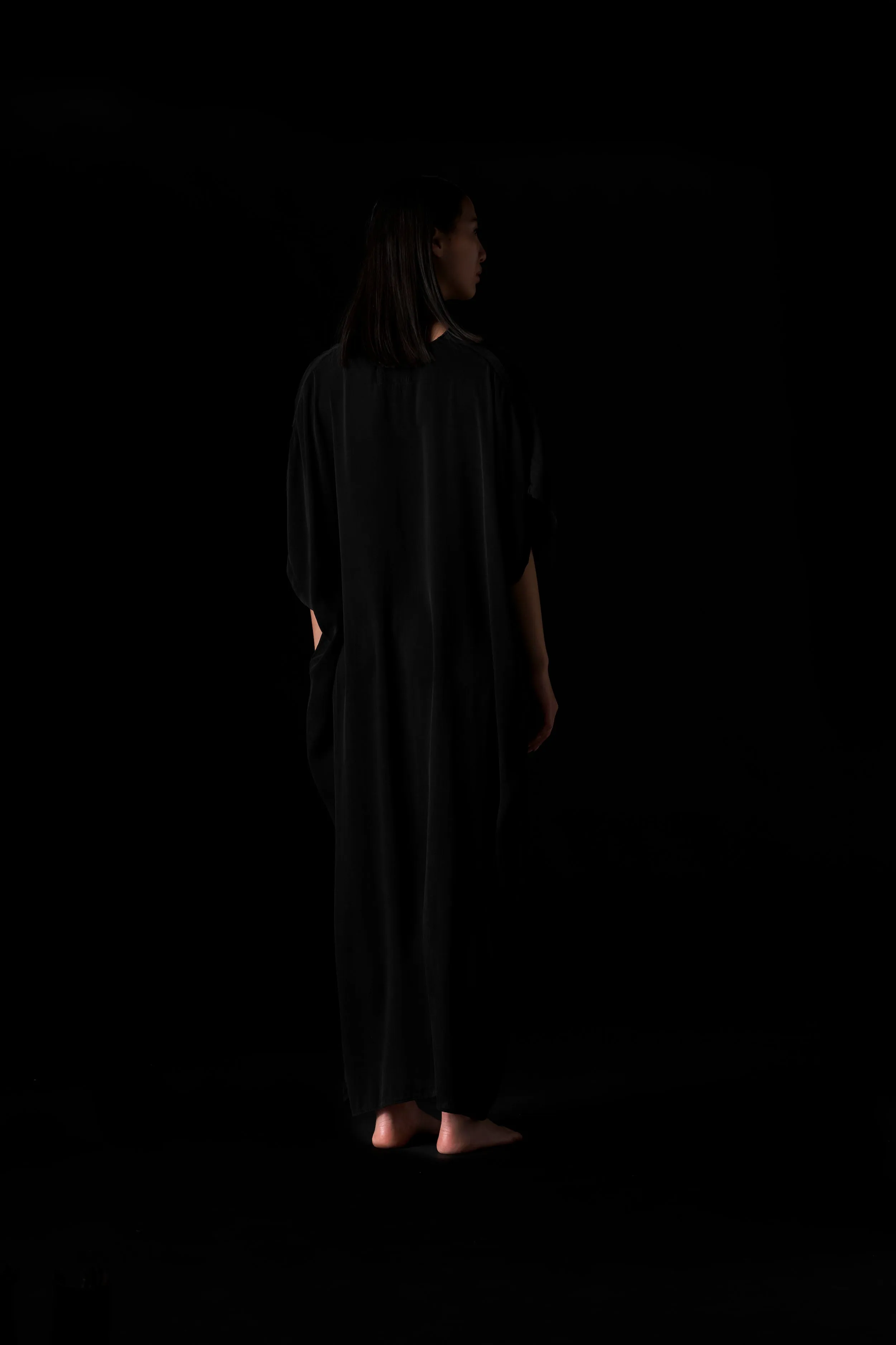 Silk Long Kaftan Black