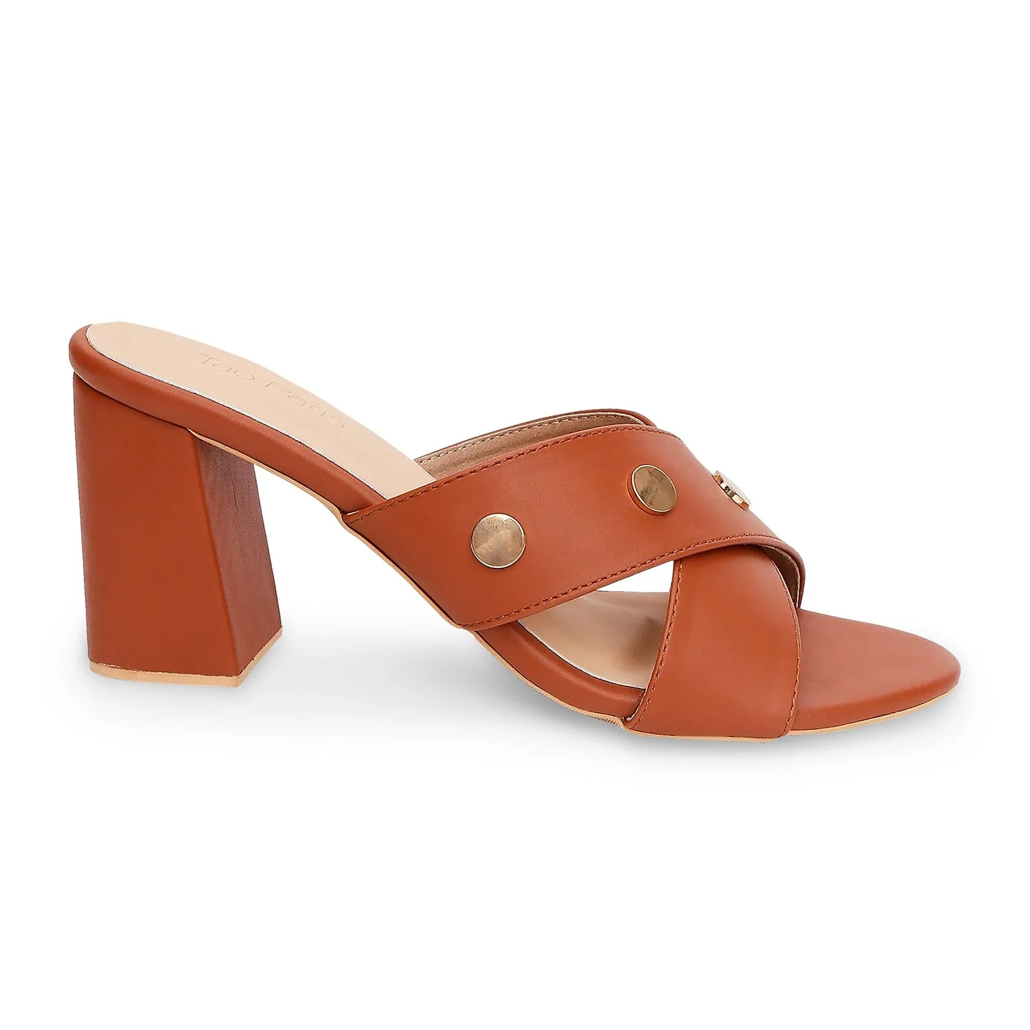 Tao Paris Ann 10001-01 Studded Solid Tan Heels