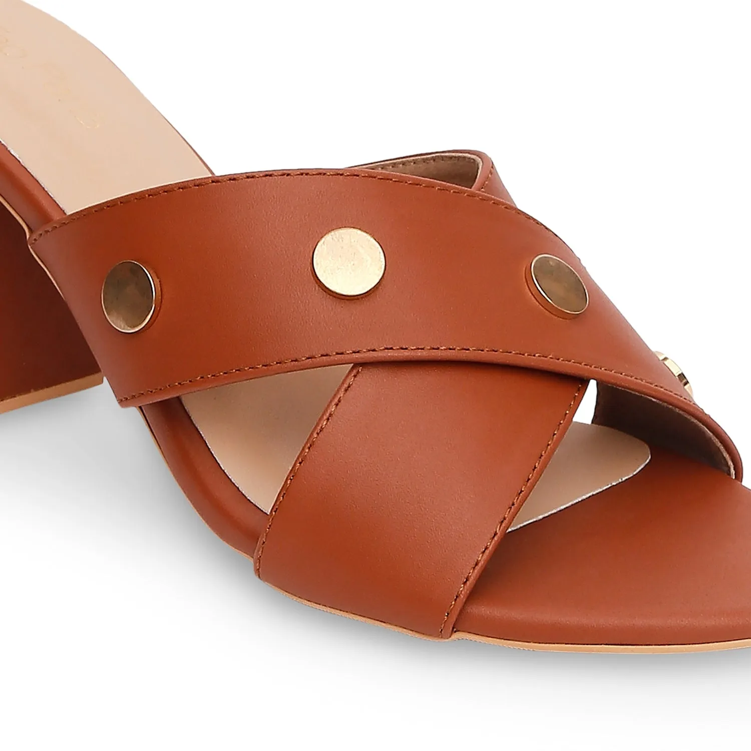 Tao Paris Ann 10001-01 Studded Solid Tan Heels
