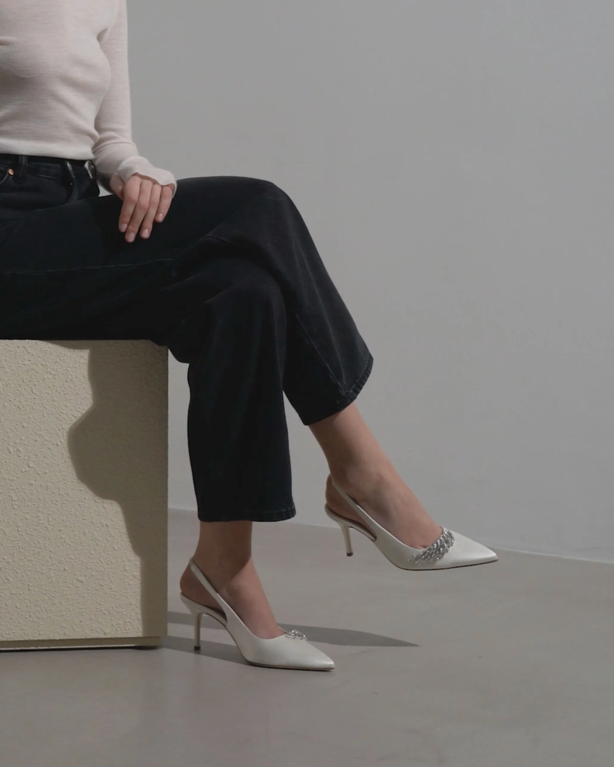 Terala 70 ivory satin slingbacks