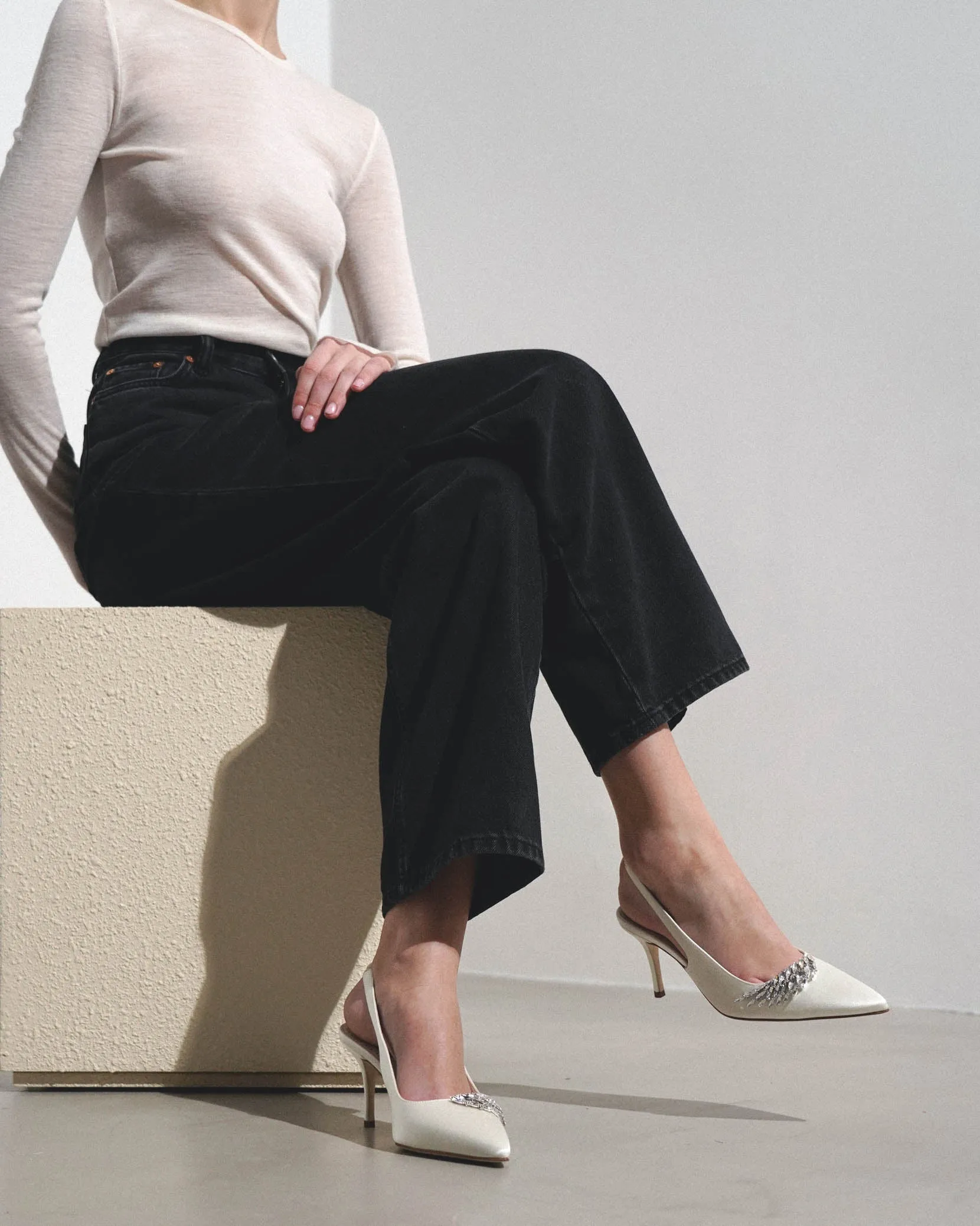 Terala 70 ivory satin slingbacks