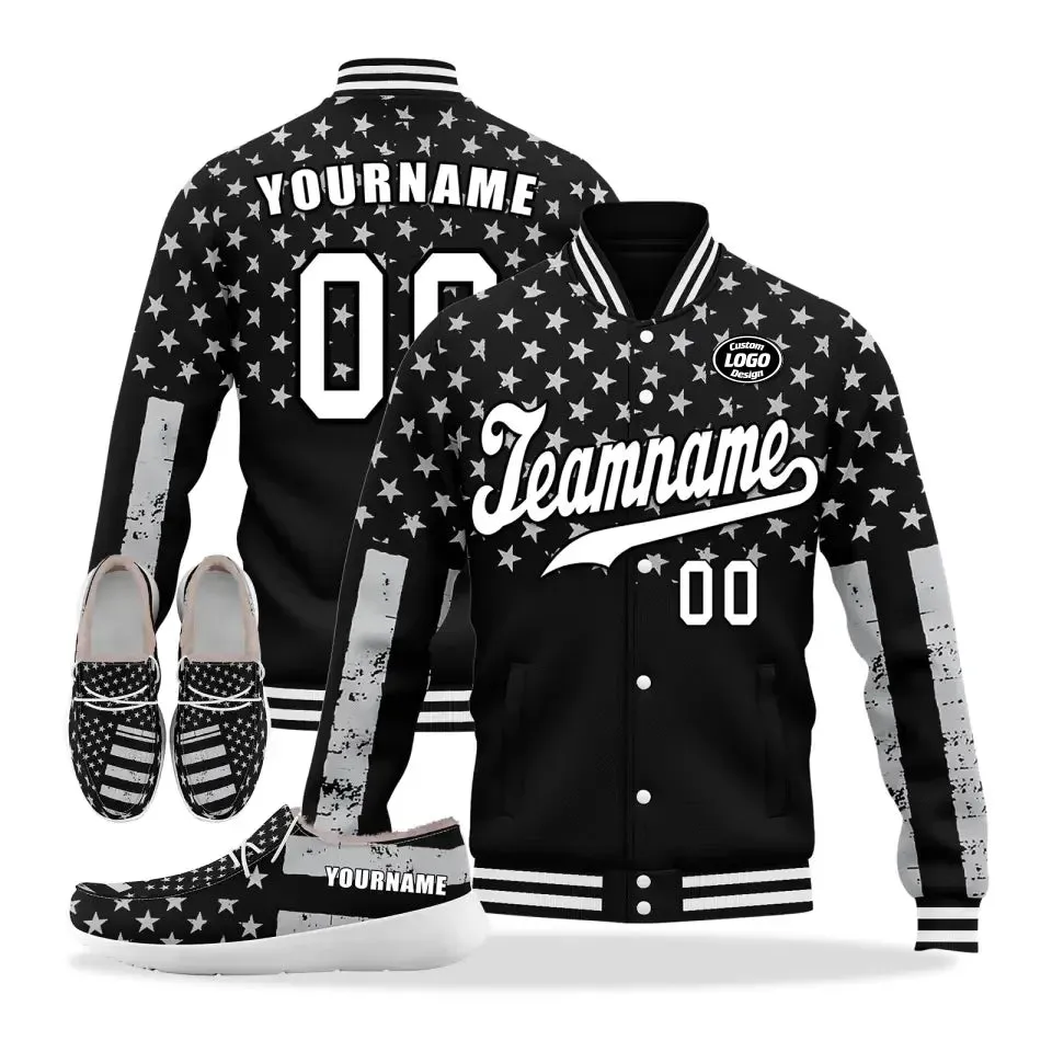 Unique Gift,Personalized America Combo Offer, Custom Stars and Stripes Jackets and Loafer Shoes, Best Gift for Vetaran,ZH-24020309-6w