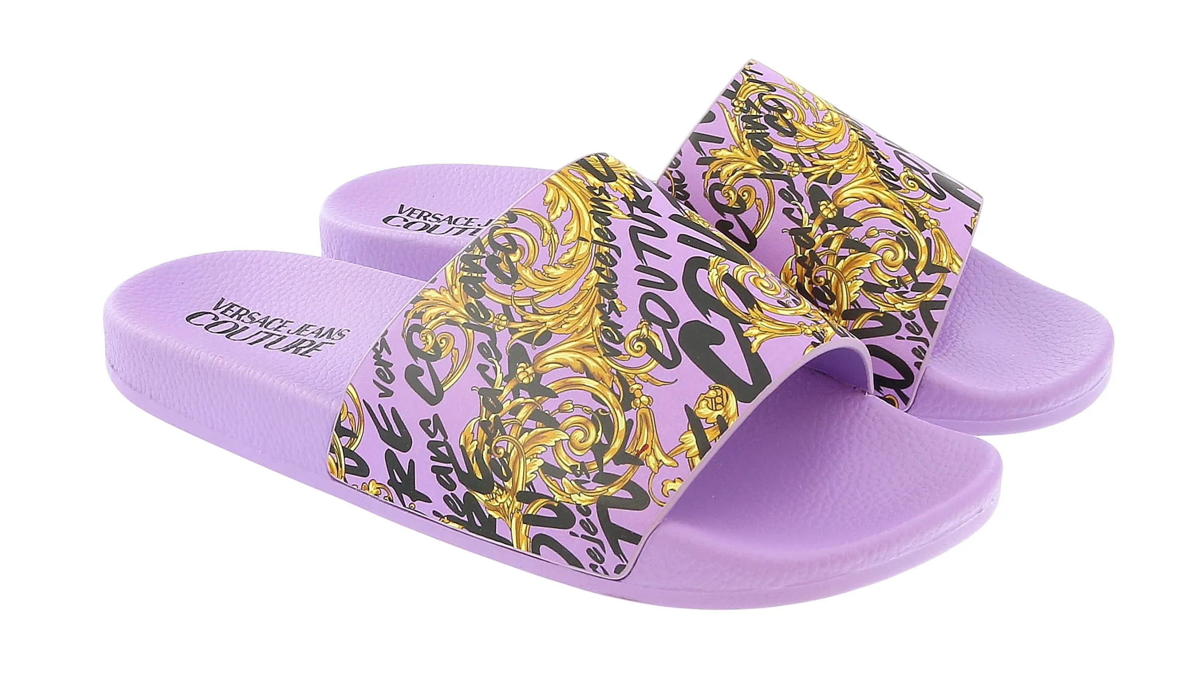Versace Jeans Couture Purple Gold Baroque Pattern Pool Slide-
