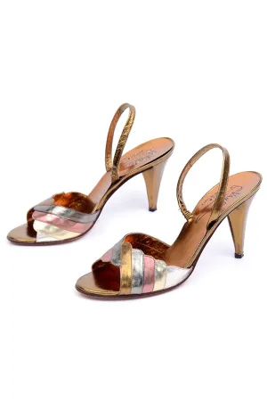Vintage Van Eli Metallic Mixed Metal Color Slingback Shoes