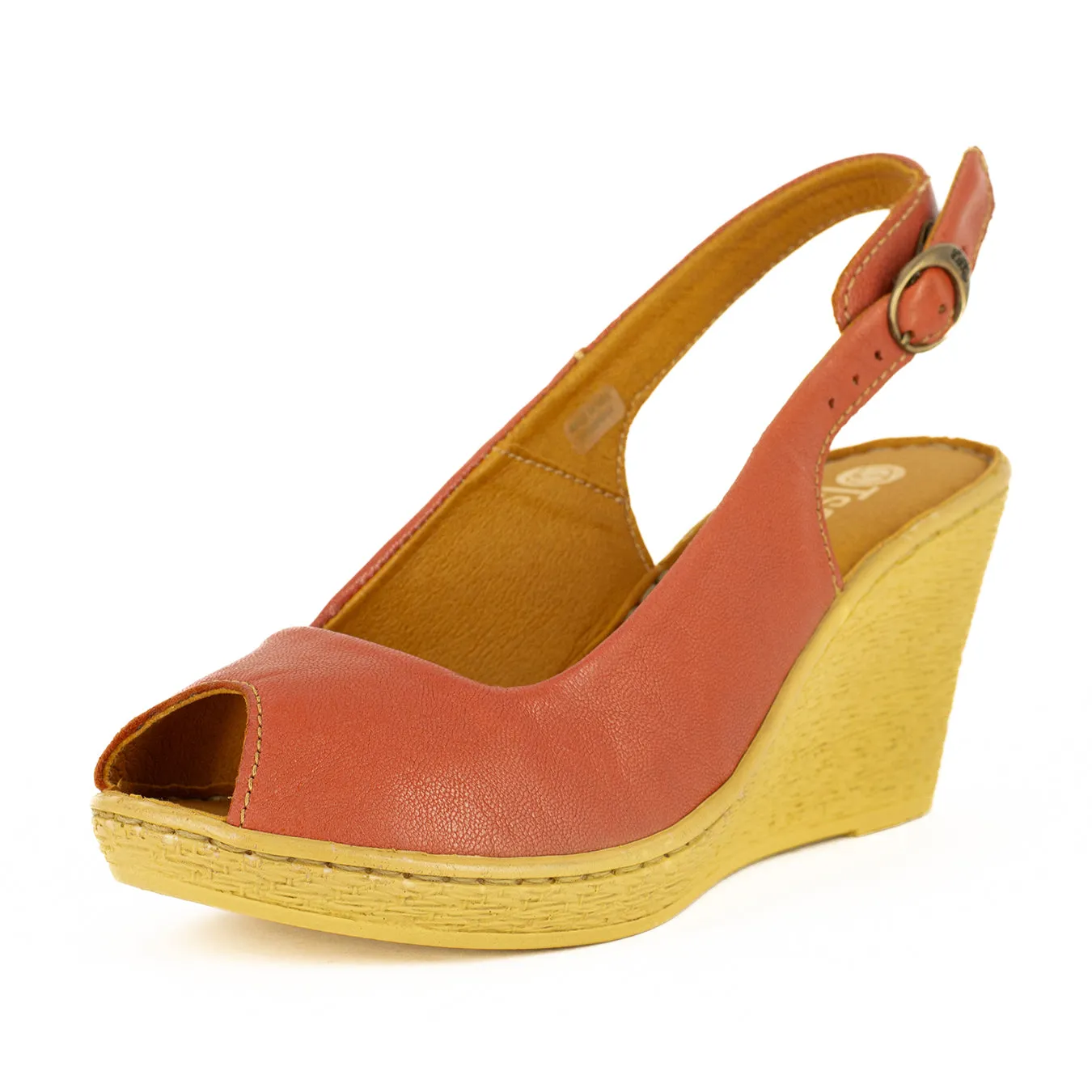 Zangemuva : Ladies Leather Peep-Toe High-Heel Wedge Sandal in Burnt Pietra