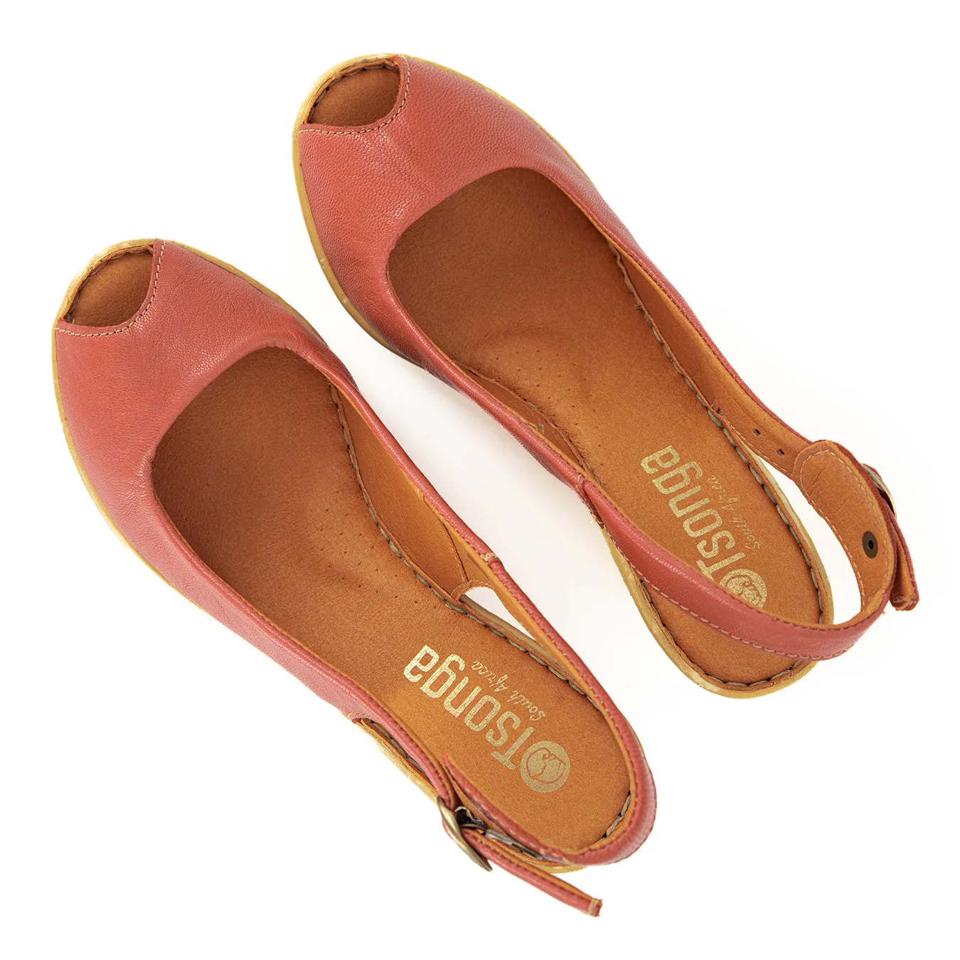 Zangemuva : Ladies Leather Peep-Toe High-Heel Wedge Sandal in Burnt Pietra