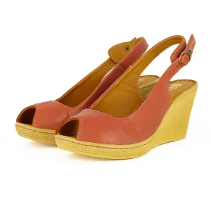 Zangemuva : Ladies Leather Peep-Toe High-Heel Wedge Sandal in Burnt Pietra